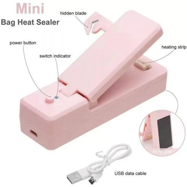 3 in 1 Mini Bag Sealer Heat Seal with Cutter & Magnet, Rechargeable